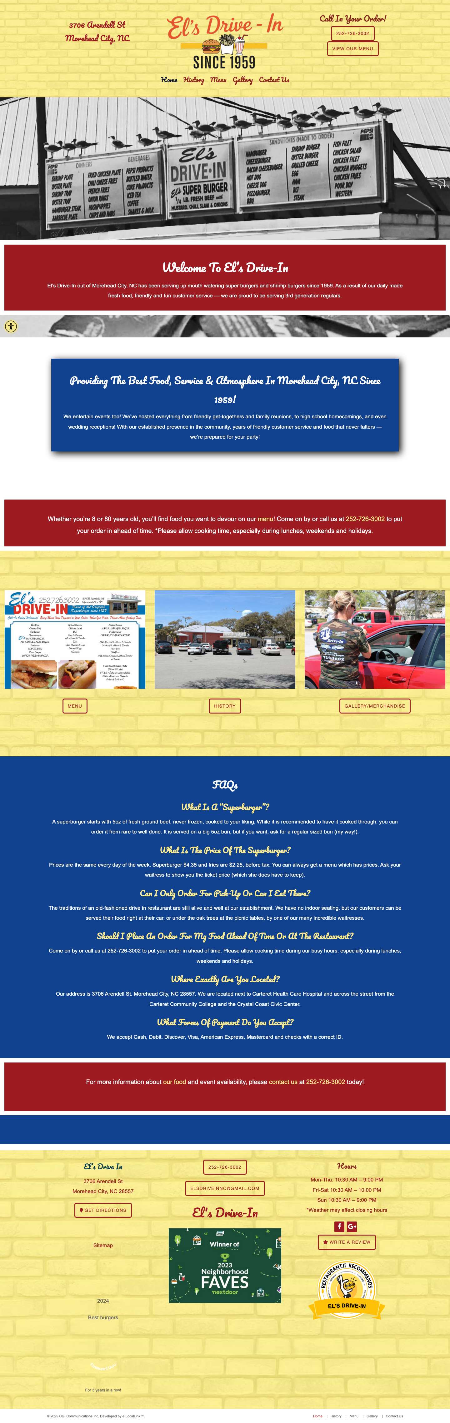 Drive-in Restaurant in Morehead City, NC | El's Drive-In - Full Screenshot