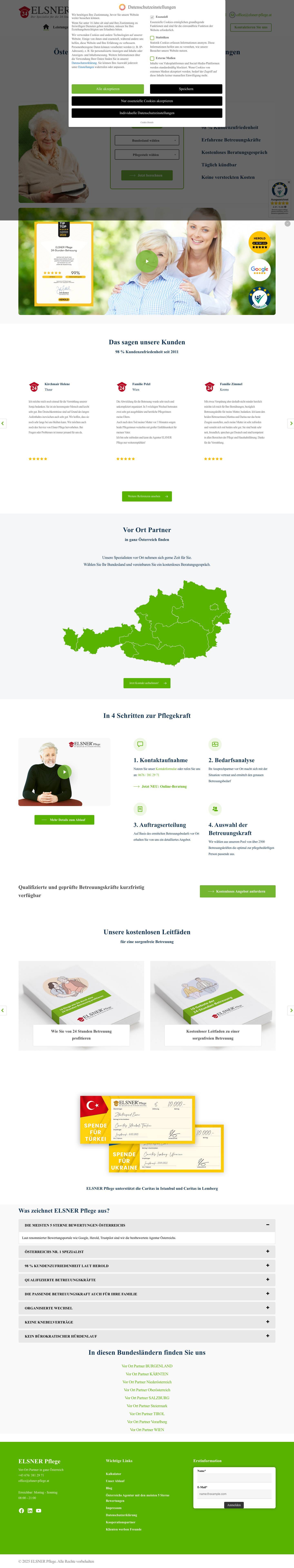 24 Stunden Pflege mit Herz ⇒ in ganz Österreich | Elsner Pflege - Full Screenshot