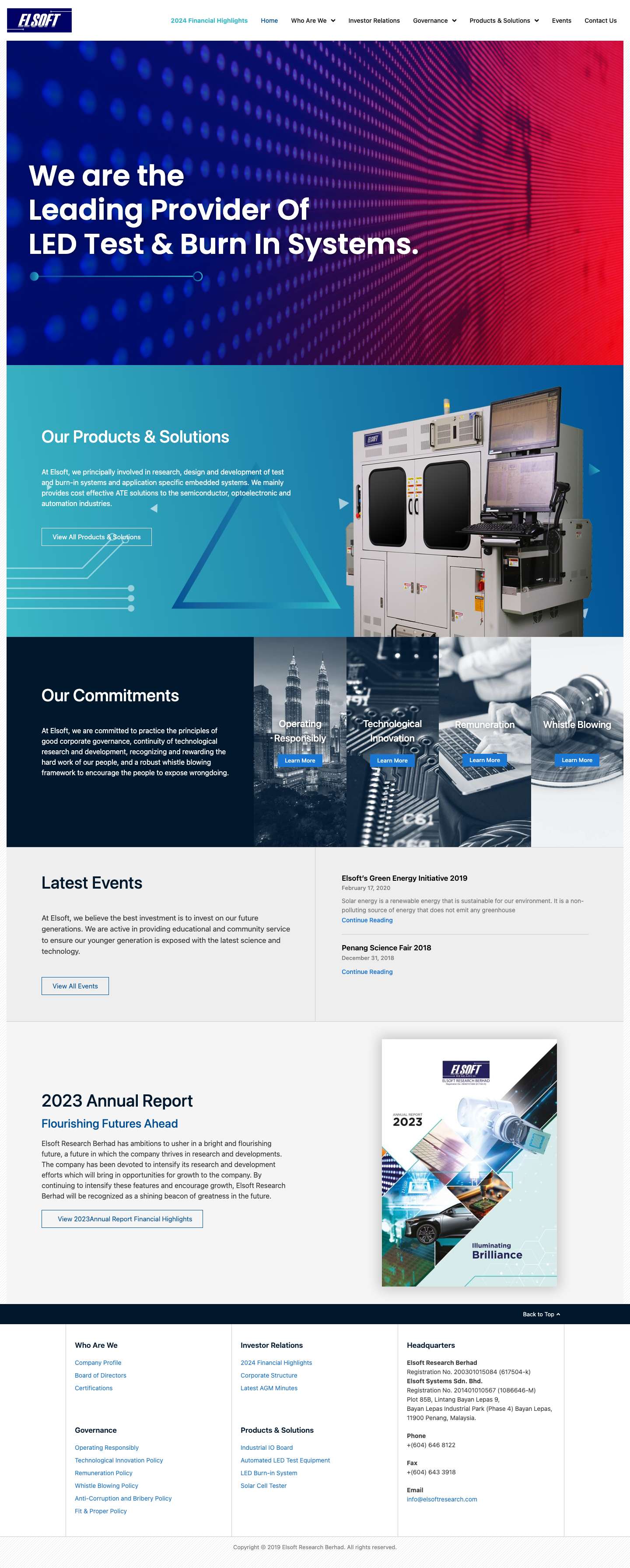 Elsoft Research Berhad – Leading Provider of LED Test & Burn In Systems - Full Screenshot