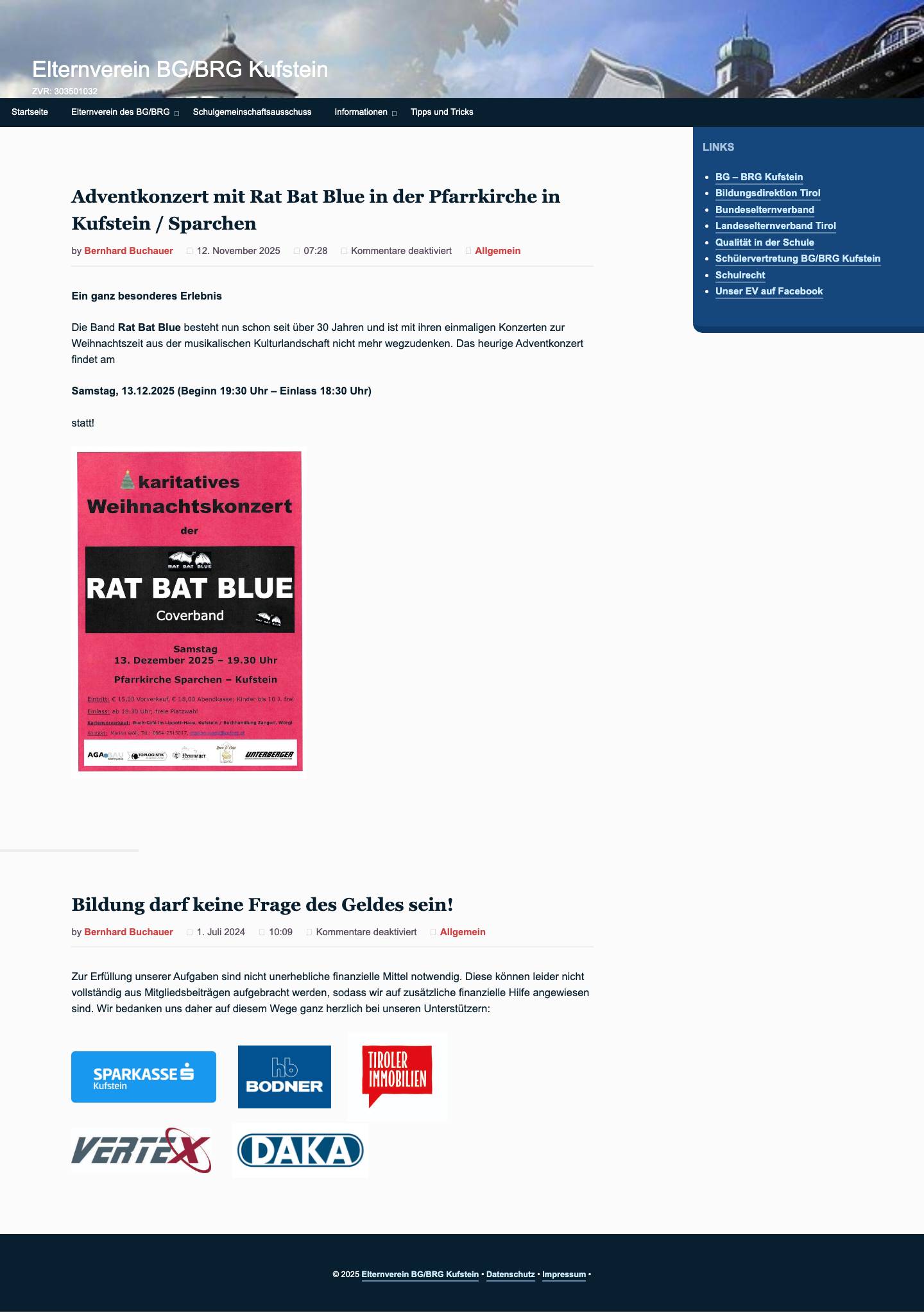 Elternverein des BG/BRG Kufstein - Full Screenshot