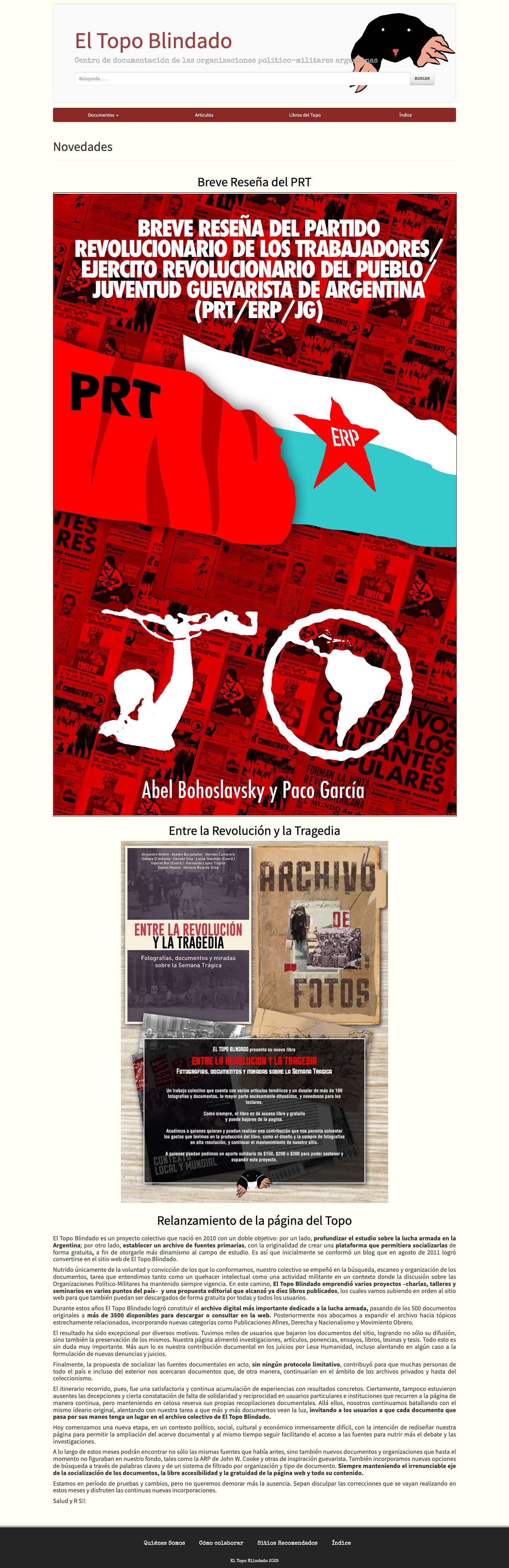 El Topo Blindado | Centro de documentación de las organizaciones político-militares argentinas - Full Screenshot