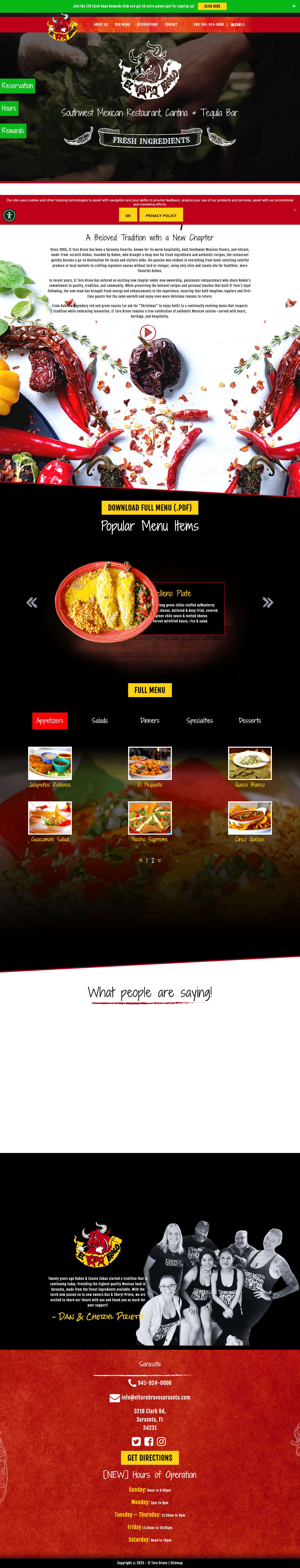 El Toro Bravo ⋆ Southwest Mexican Restaurant, Cantina & Tequila Bar ⋆ Sarasota, FL - Full Screenshot