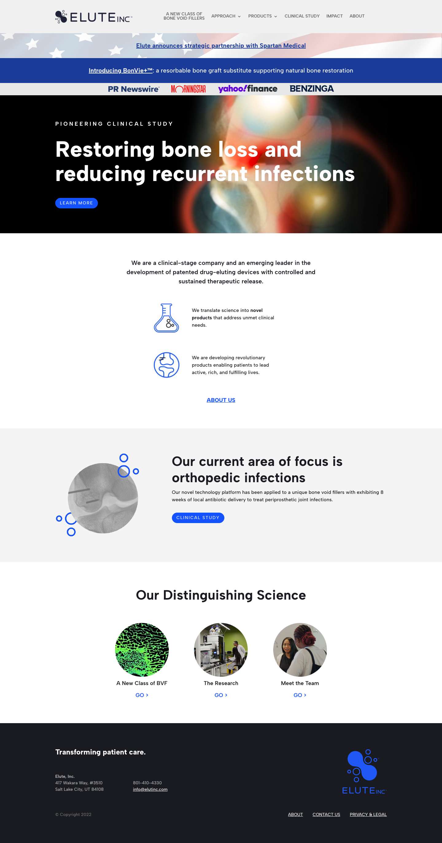 Elutinc | Restoring bone loss and reducing recurrent infections - Full Screenshot