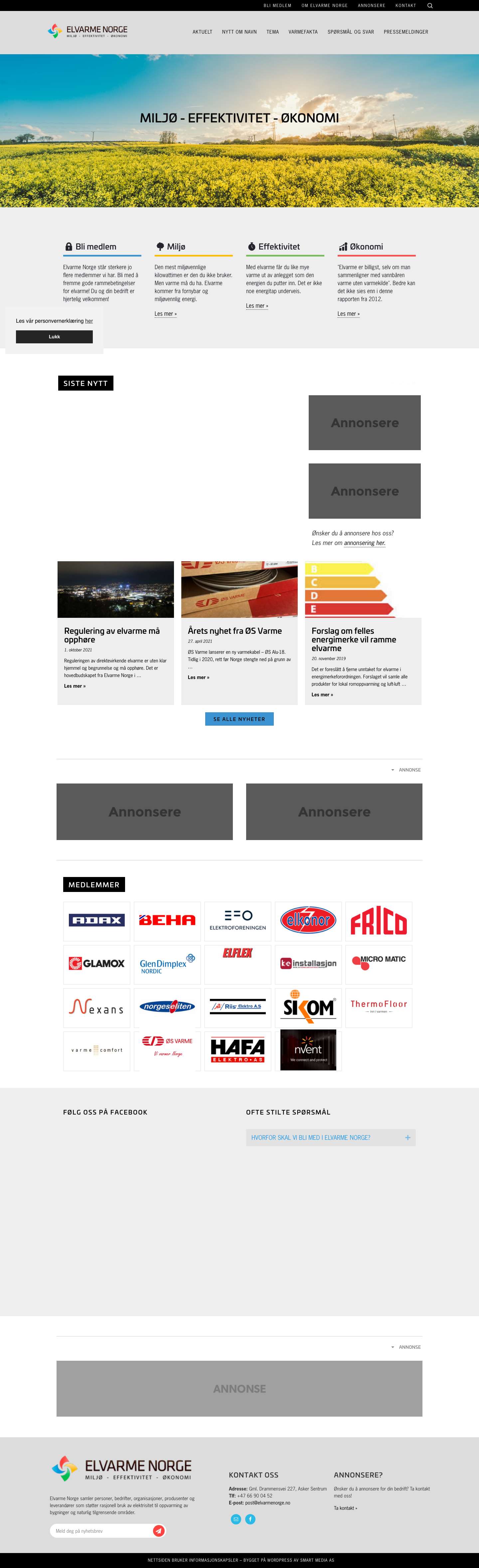 Elvarme Norge | Informasjon om elektrisk oppvarming av bygninger og tilgrensende områderEmailFacebook - Full Screenshot