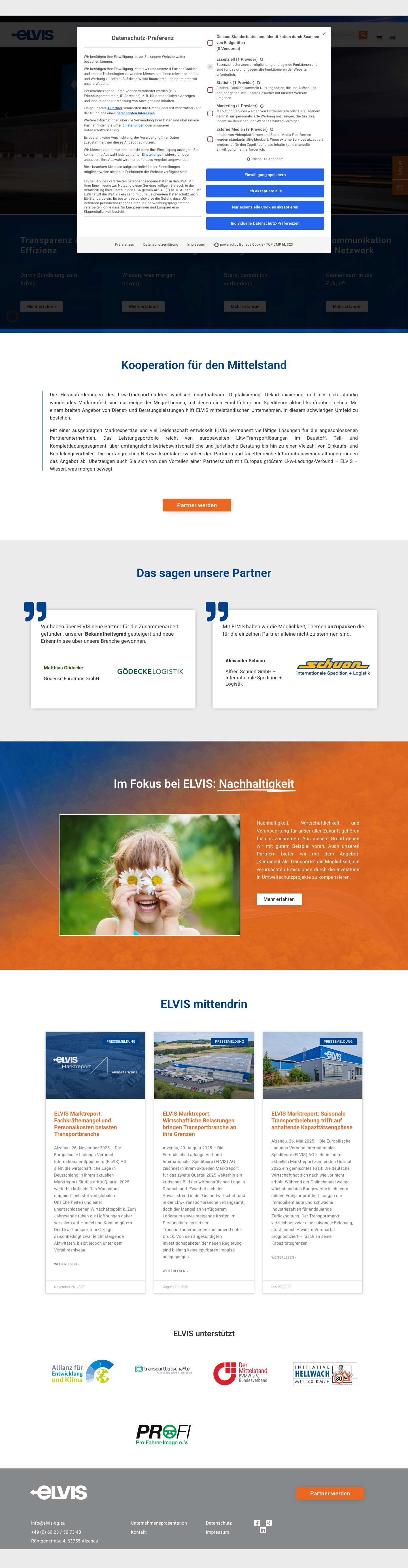 Europäischer Ladungs-Verbund Internationaler Spediteure Aktiengesellschaft - E.L.V.I.S. AG - Full Screenshot