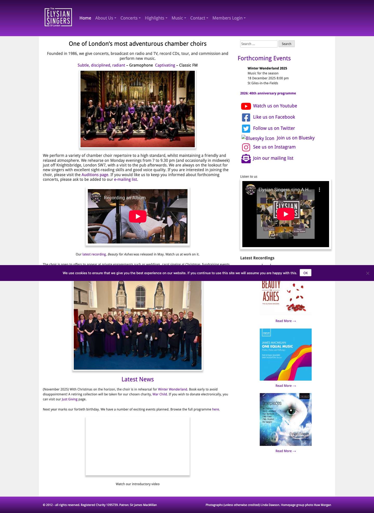 The Elysian Singers - London chamber choir - Full Screenshot
