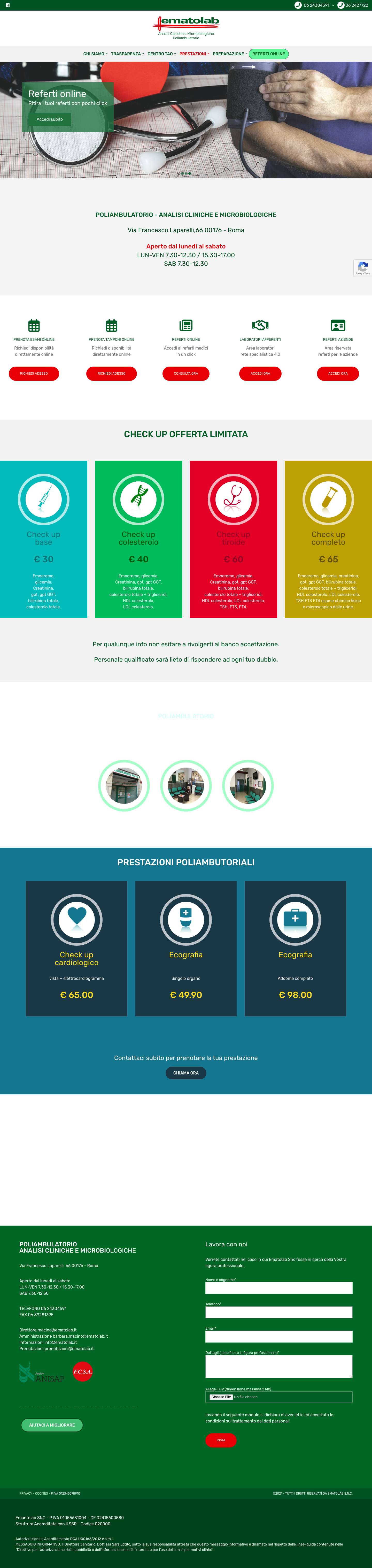 Ematolab Analisi – Analisi Cliniche e Microbiologiche Poliambulatorio - Full Screenshot