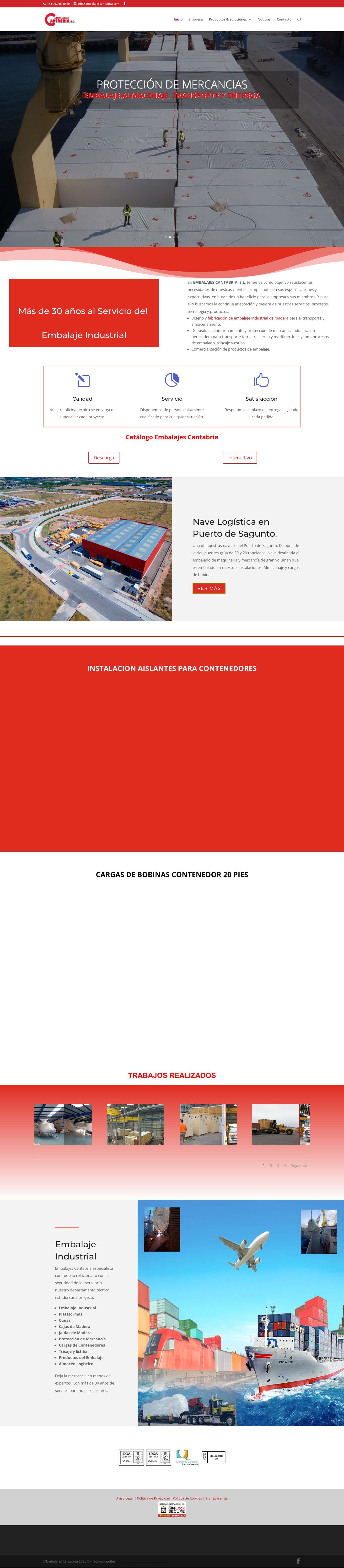 Inicio - Embalajes Cantabria | Embalaje Industrial - Full Screenshot