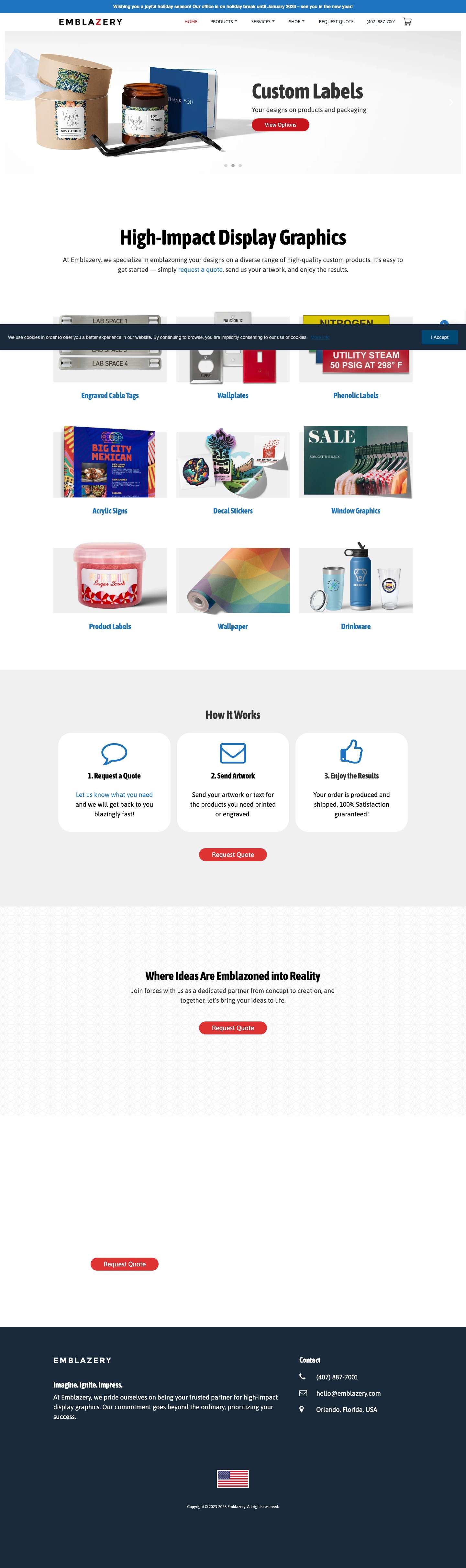 High-Impact Display Graphics | Printing & Engraving | Emblazery - Full Screenshot