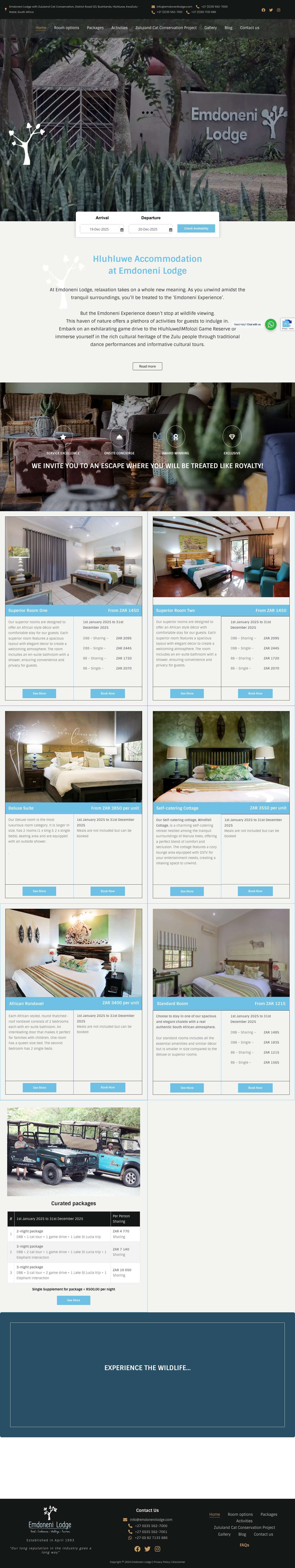 Hluhluwe Accommodation and Wildlife experience | Emdoneni LodgeNightsbridge Widget - Full Screenshot