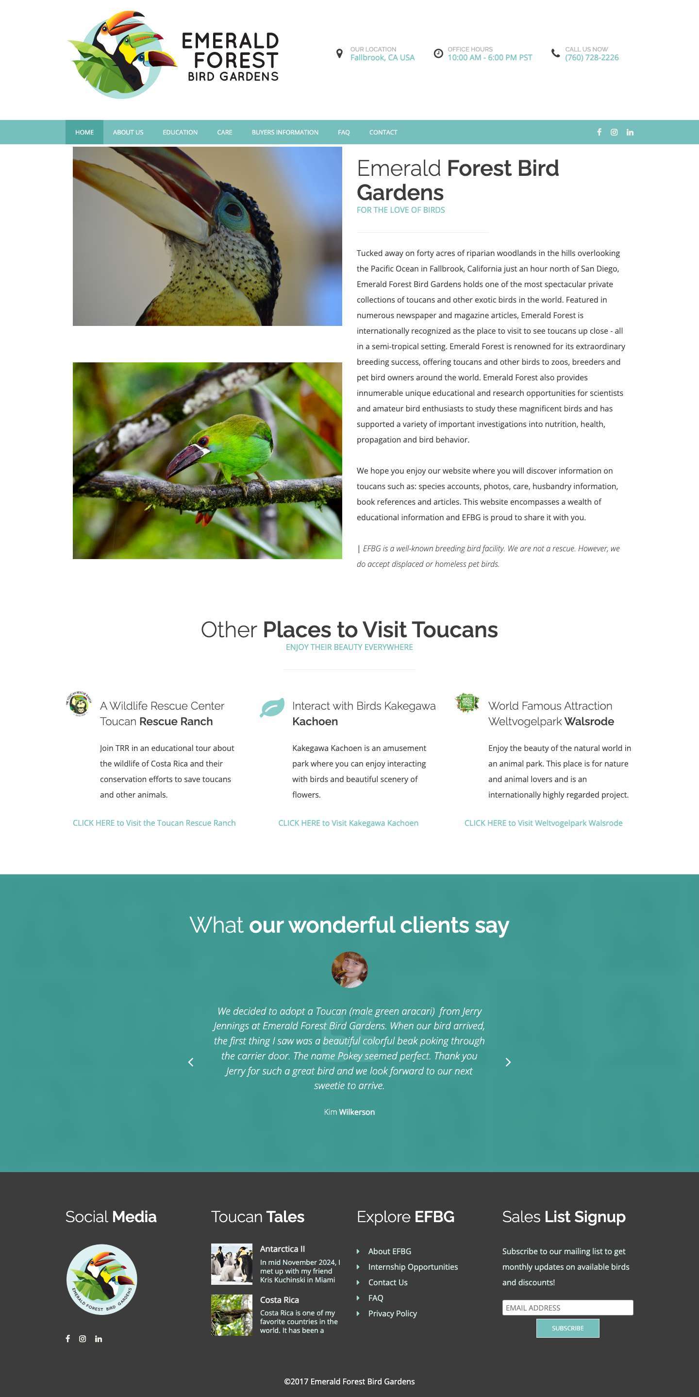 Emerald Forest Bird Gardens | Specialists in Toucan Care - Full Screenshot