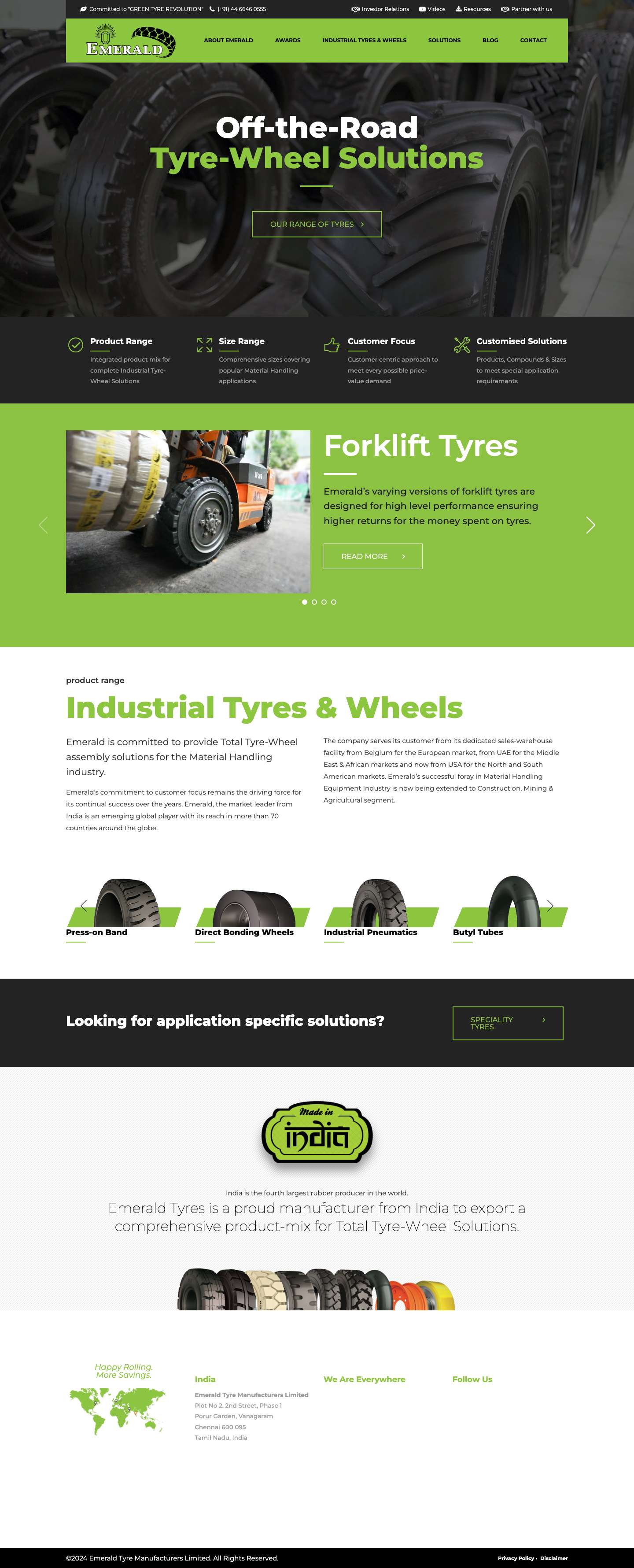 Off the Road Tyres | OTR Tires Manufacturers in India USA & UK | Emerald Tyres - Full Screenshot
