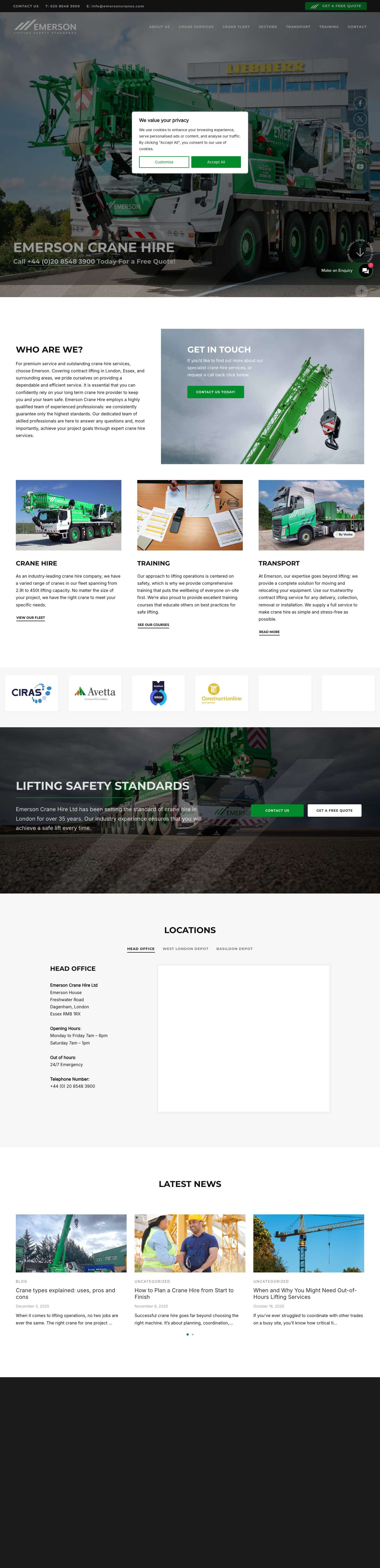 Crane Hire | Contract Lifting | Emerson Cranes - Full Screenshot