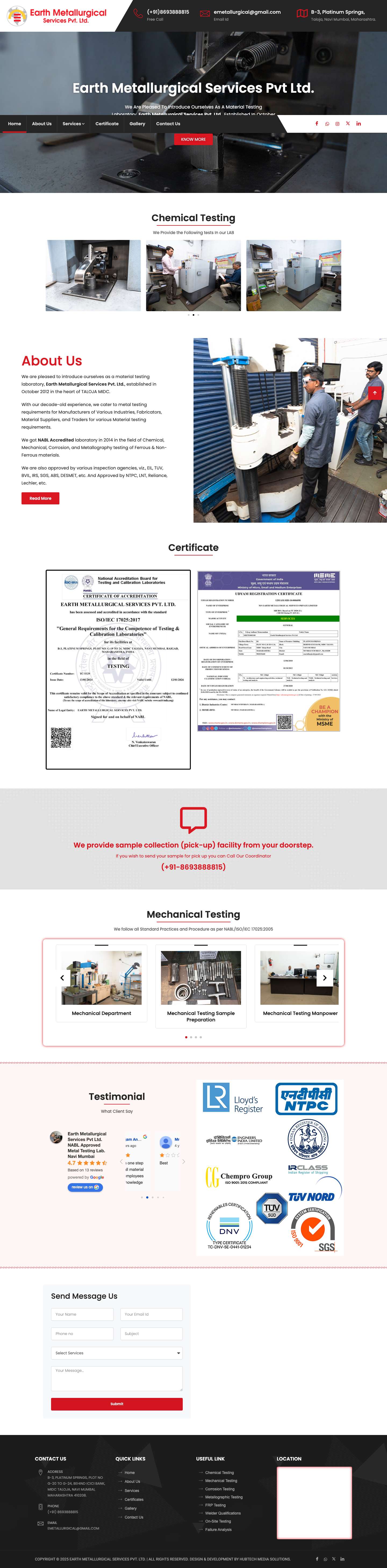 Home - Earth Metallurgical Services - Full Screenshot