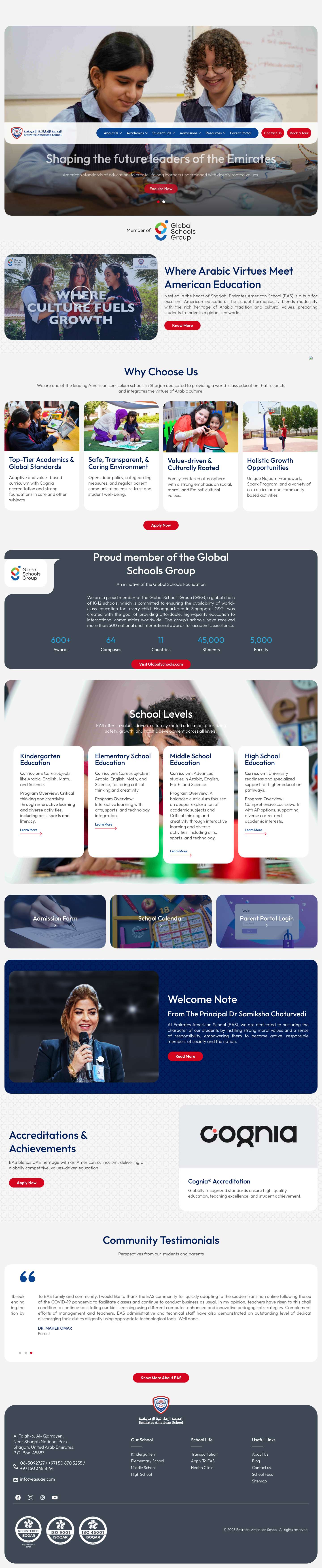 Top International American Curriculum School in Sharjah | EAS UAE - Full Screenshot
