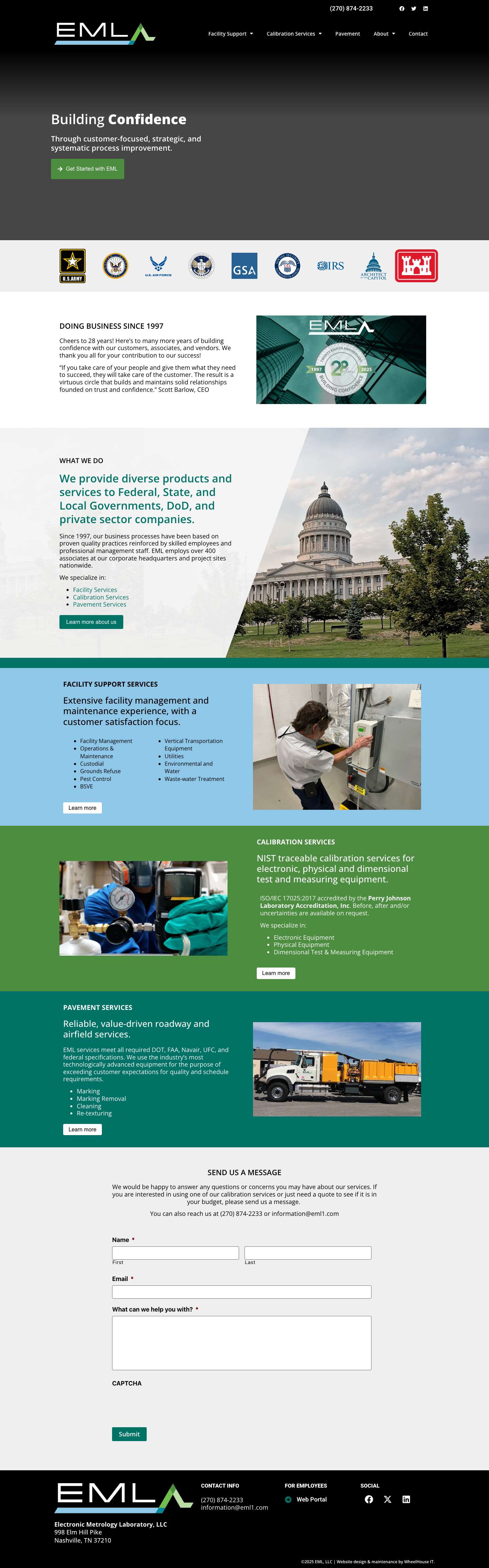 EML, LLC - Facility, Calibration, and Pavement Services - Full Screenshot