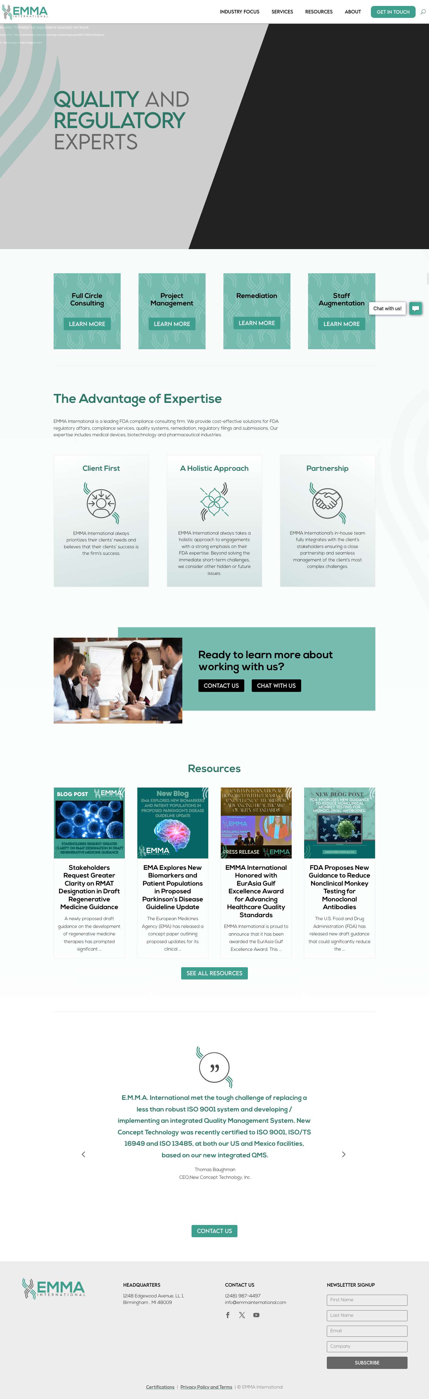 Quality and Regulatory Consulting - EMMA International - Full Screenshot