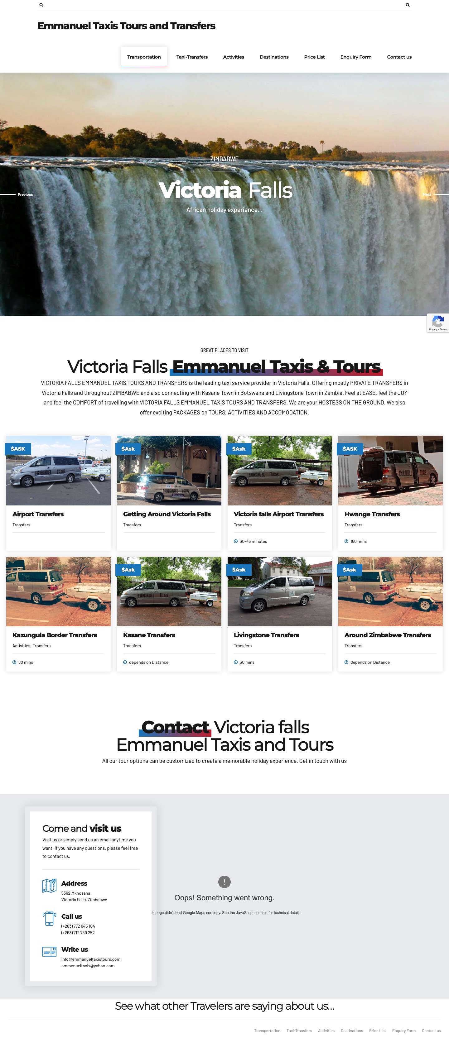 Emmanuel Taxis Tours and Transfers – Airport Transfers |Taxi services | Kasane Transfers | Hwange transfers - Full Screenshot
