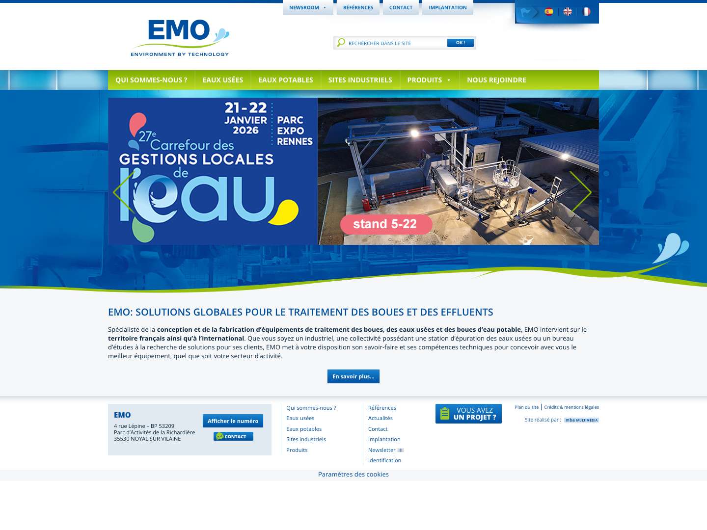 EMO France, traitement des boues, eaux usées, eaux potables, process, filtre à bandes - Full Screenshot