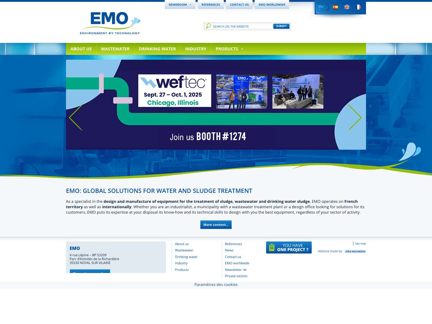 EMO France, traitement des boues, eaux usées, eaux potables, process, filtre à bandes - Full Screenshot