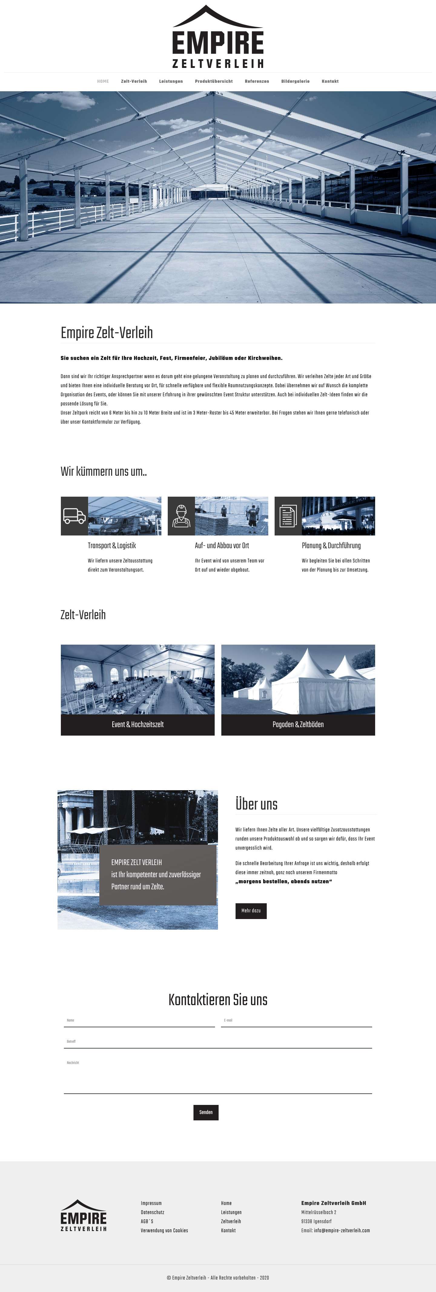 Empire Zeltverleih GmbH – Ihr professioneller Zeltverleih - Full Screenshot