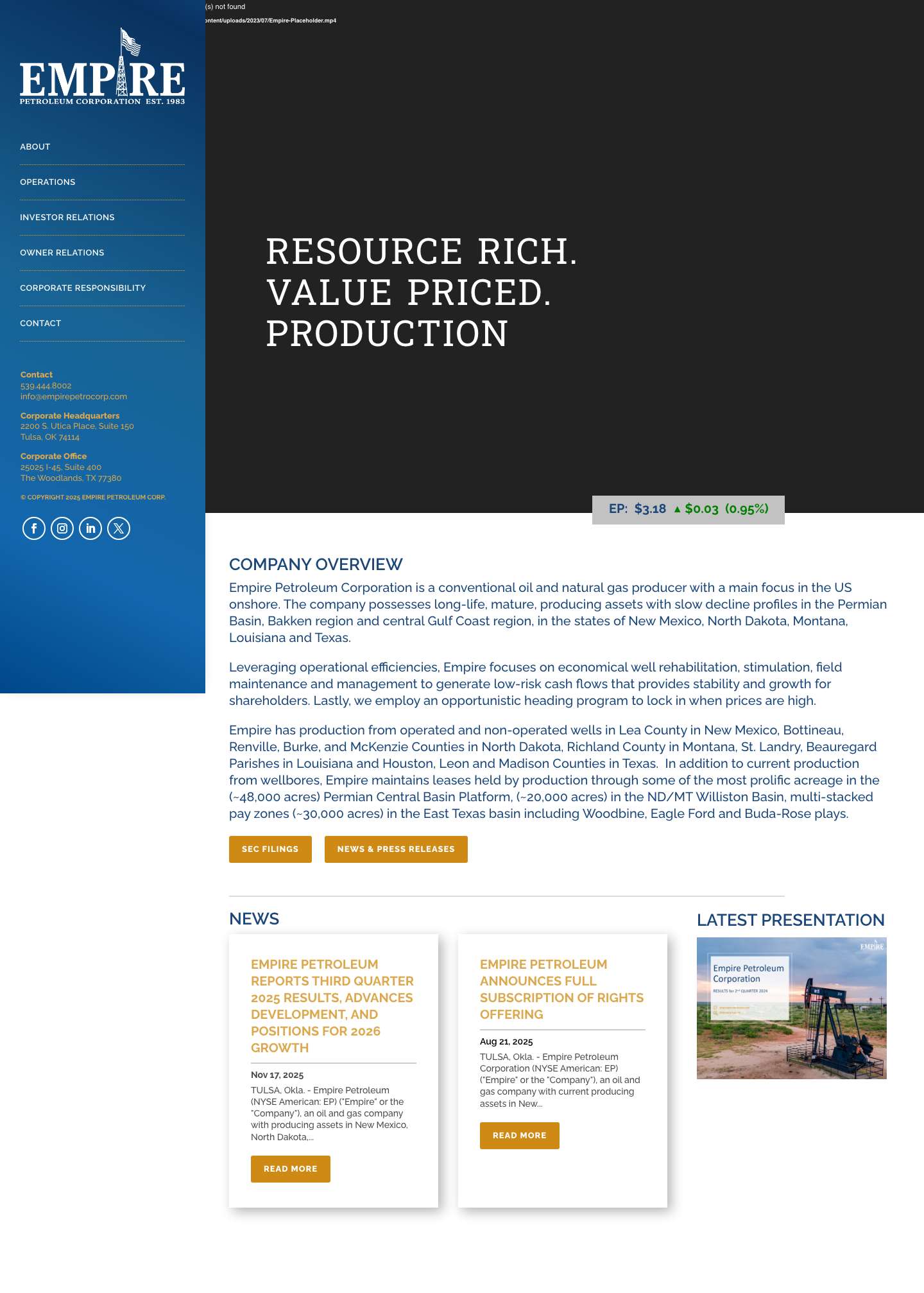 Empire Petroleum | Resource rich. Value priced. Product Driven - Full Screenshot
