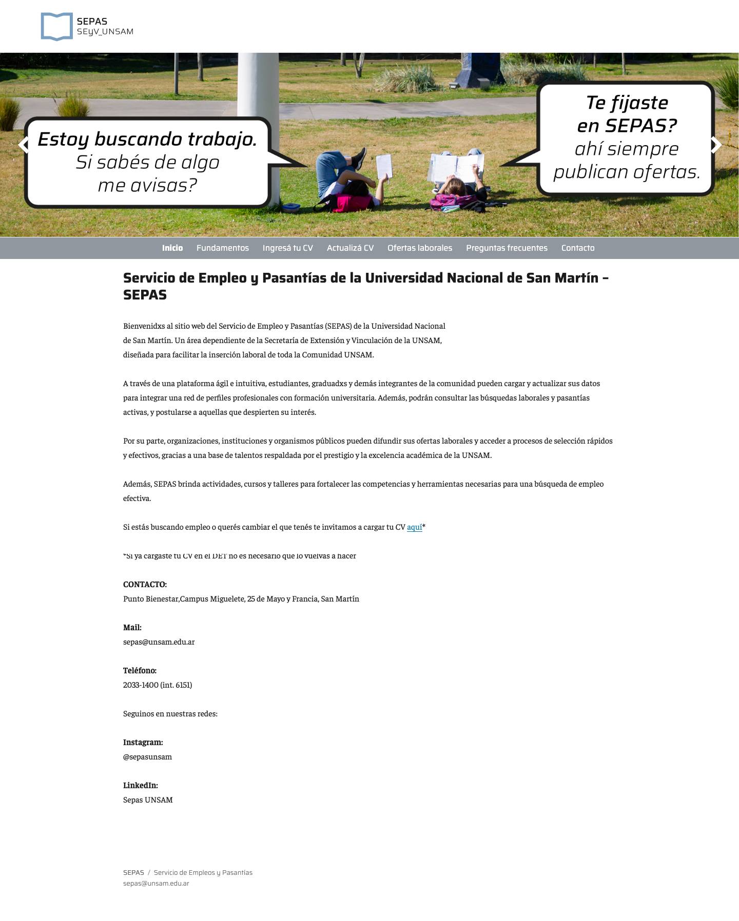 SEPAS – Servicio de Empleo y Pasantías - Full Screenshot