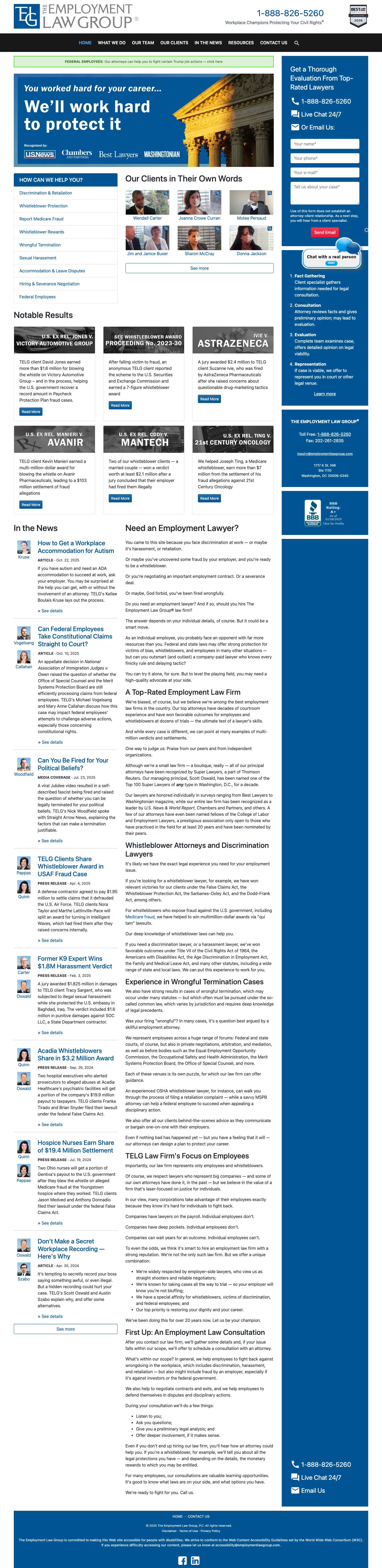Top-Rated Whistleblower Lawyers | The Employment Law Group - Full Screenshot