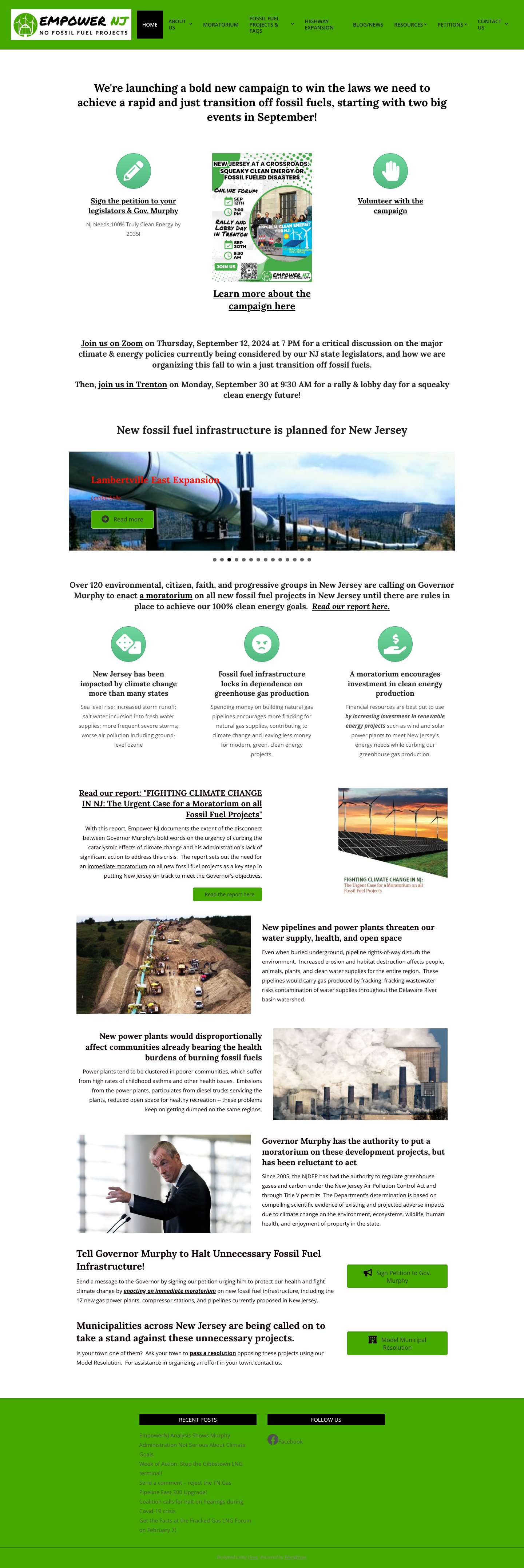 Empower NJ: No Fossil Fuel Projects – Campaign for a moratorium on fossil fuel development - Full Screenshot