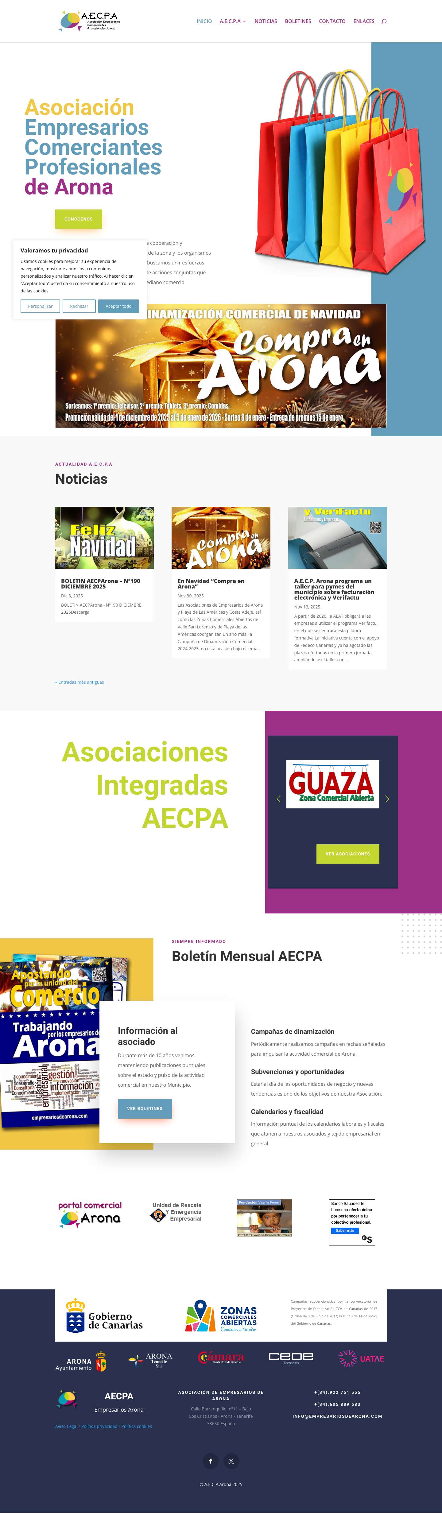 Asociación Empresarios de Arona | Asociación Empresarios Comerciantes Profesionales de Arona Tenerife - Full Screenshot