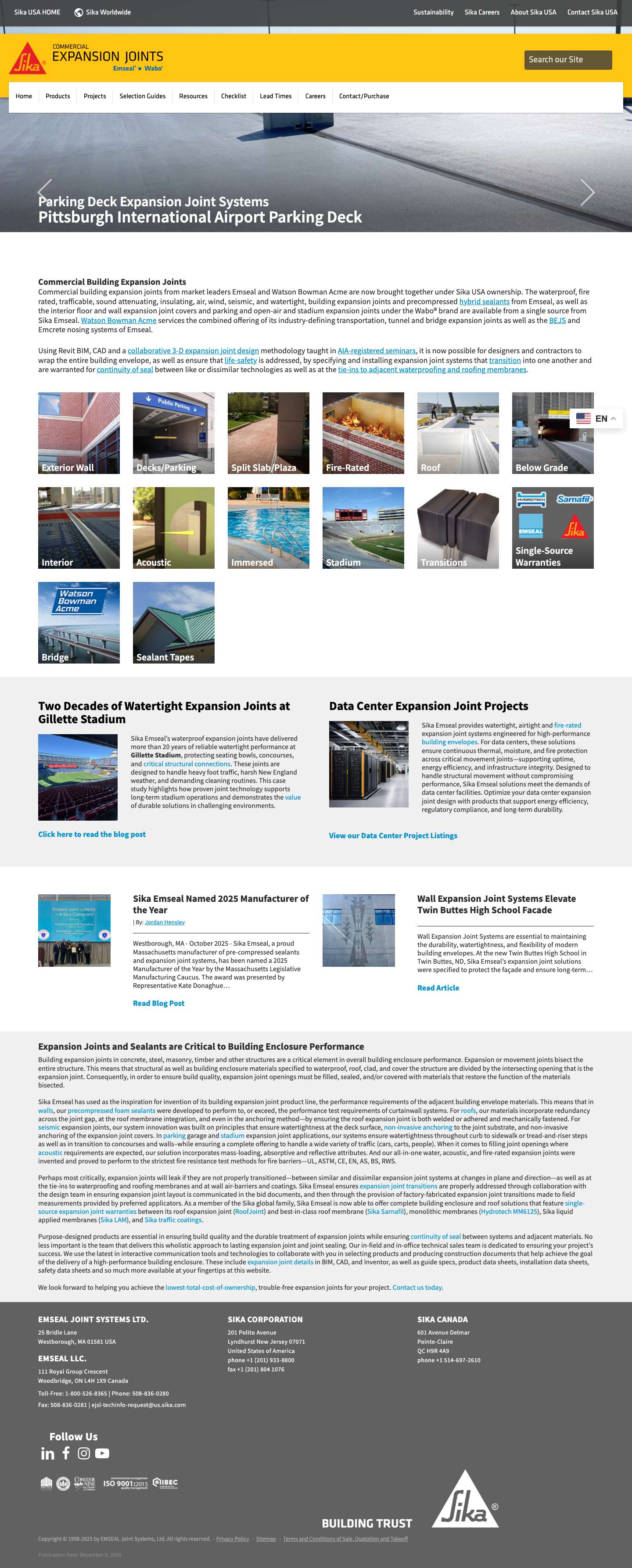 Building Expansion Joints, Joint Covers, Sealants - Sika Emseal - Full Screenshot