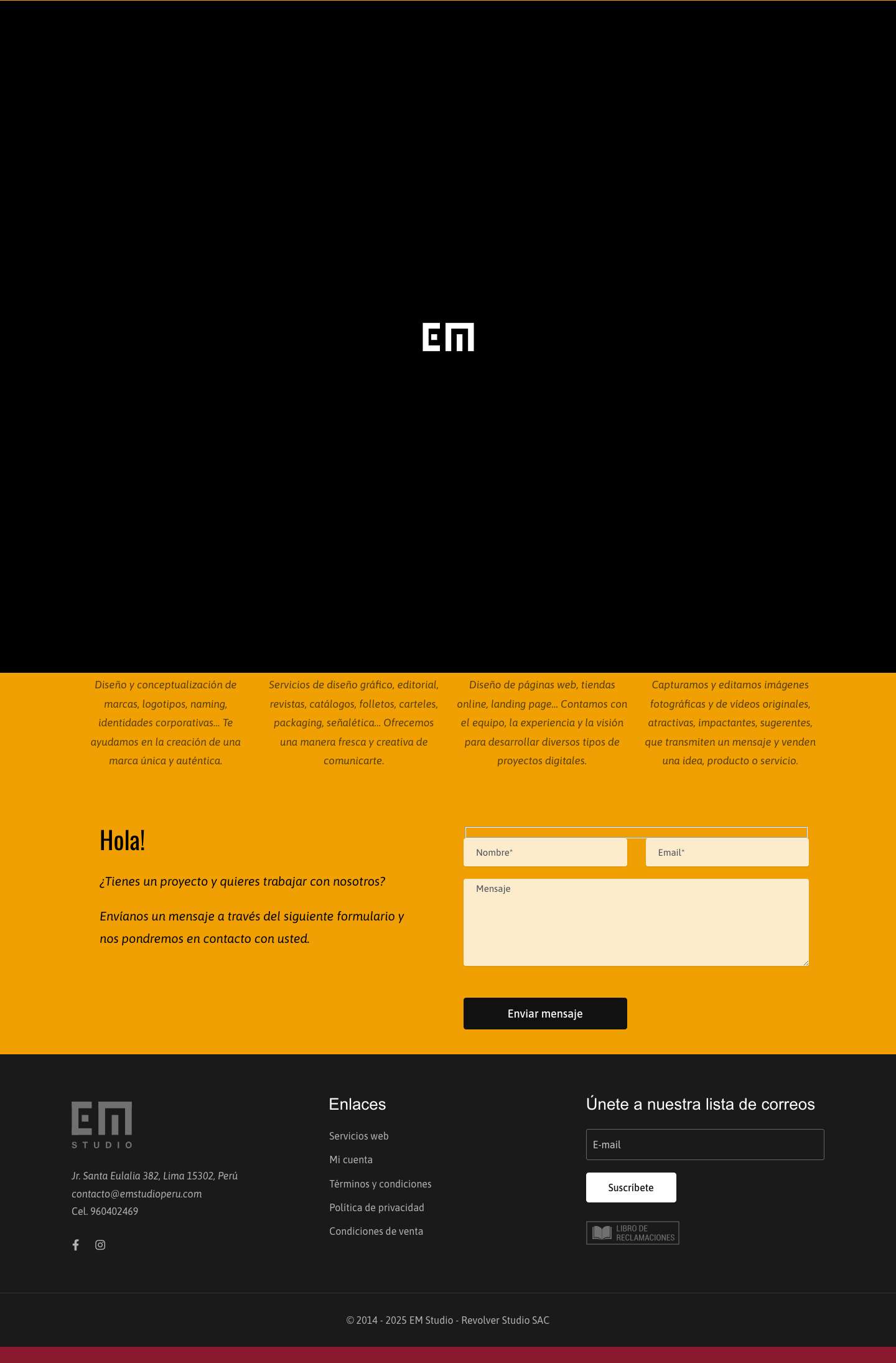 EM Studio - Páginas web | Diseño gráfico | Branding | Fotografíabranding-em-studio-peru - Full Screenshot