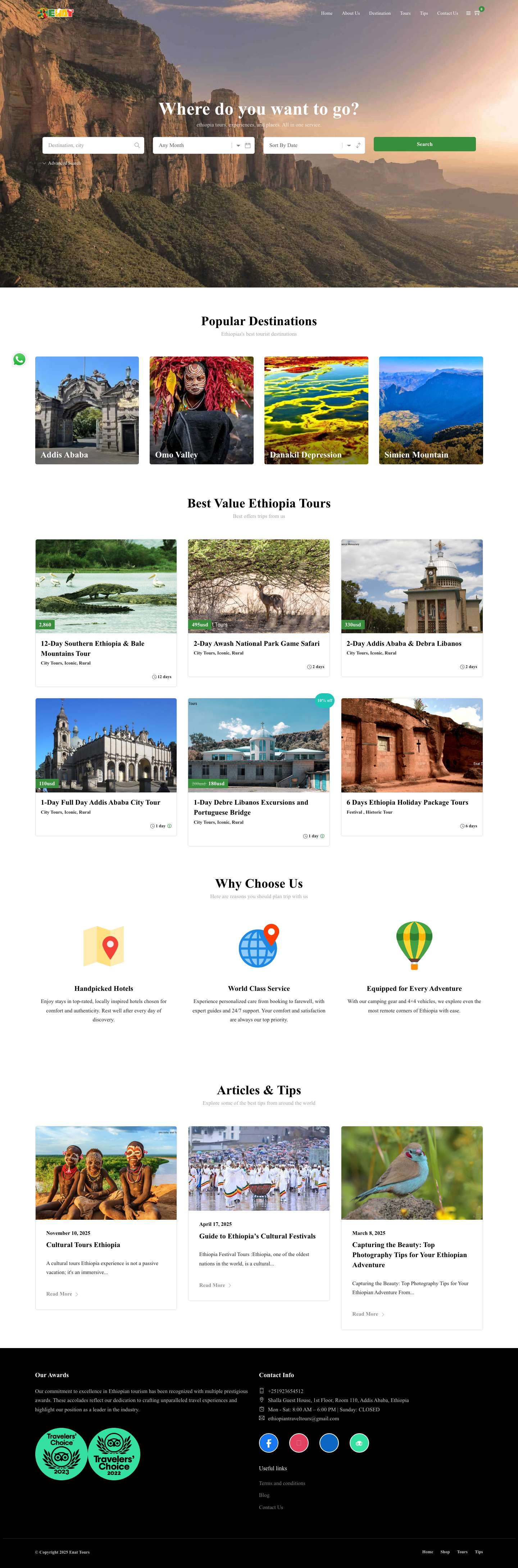 Ethiopia Tours & Travel Packages | Enat Tours Ethiopia - Full Screenshot