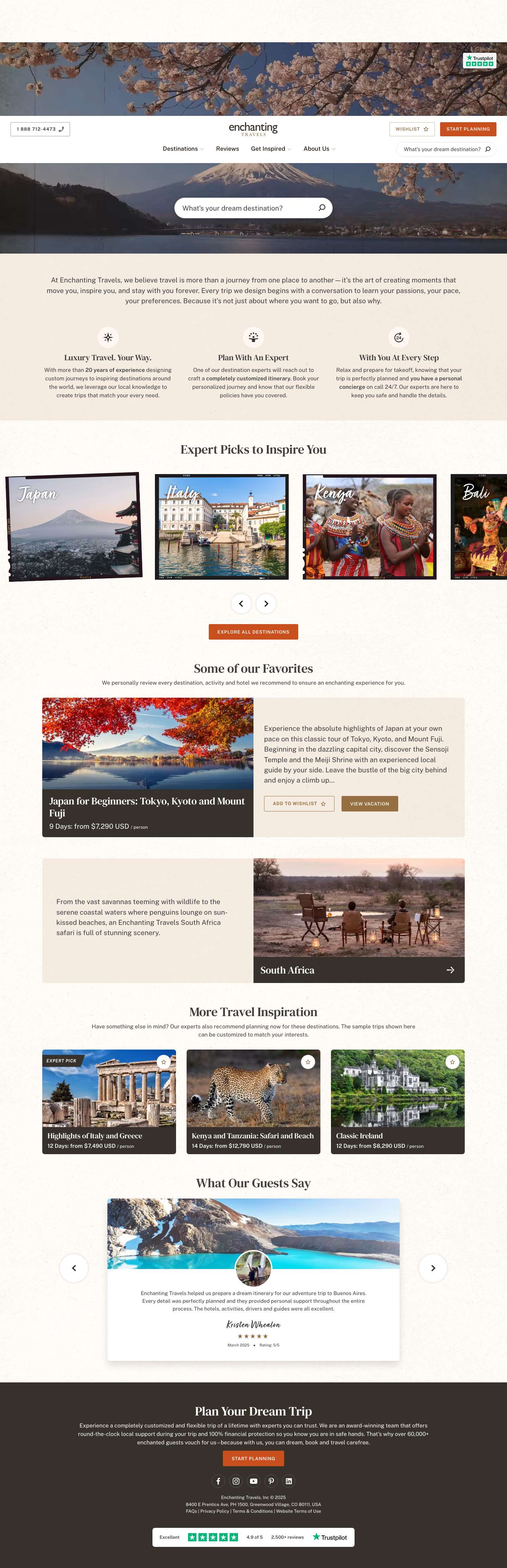 Custom-Made Luxury Trips & Safaris | Enchanting Travels - Full Screenshot