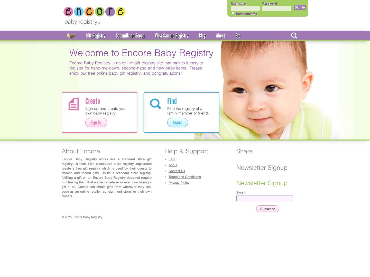 Welcome to Encore Baby Registry | Encore Second Hand Baby Registry - Full Screenshot