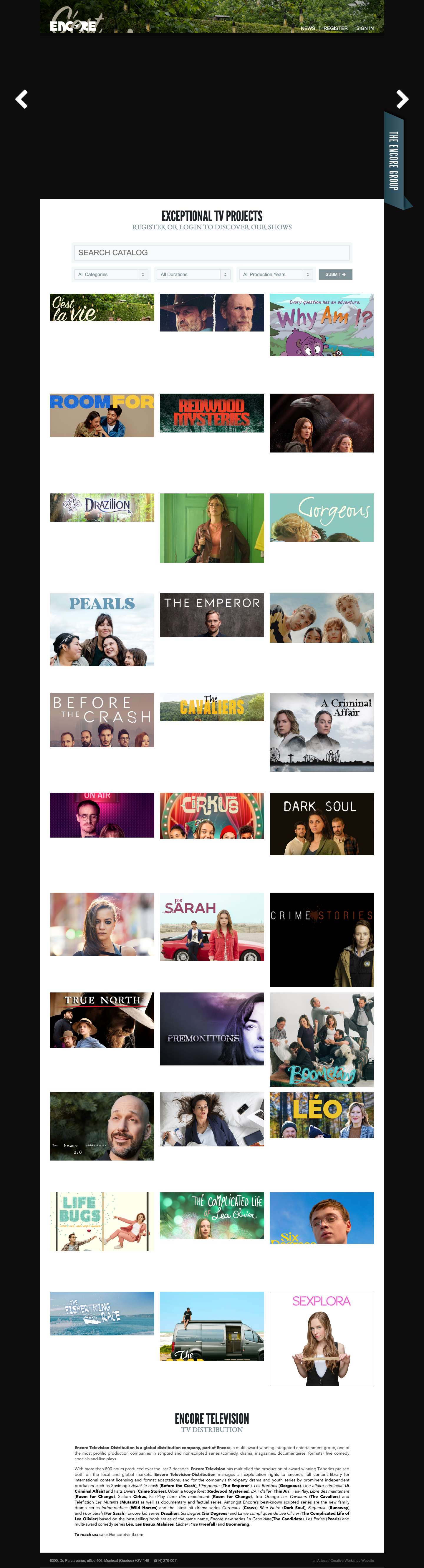 Encore Television-Distribution is the distribution arm of Encore - Full Screenshot