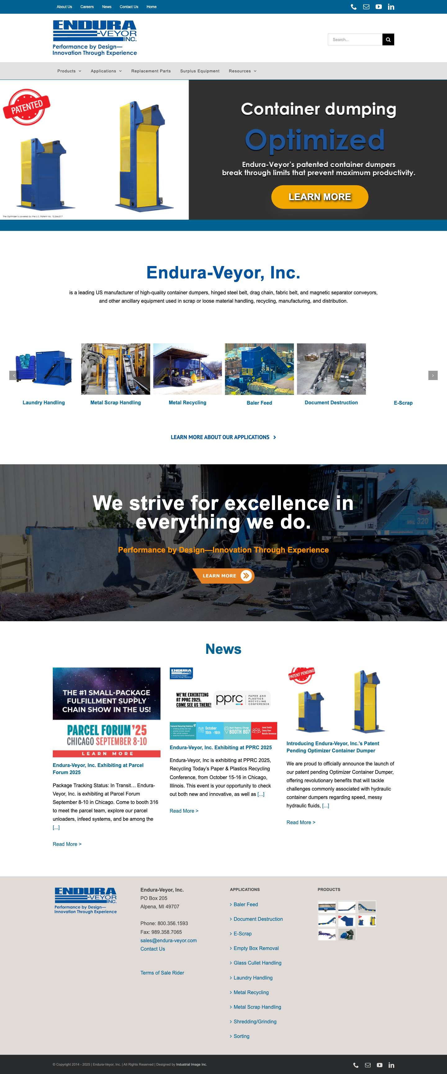 Endura-Veyor Inc. – The leading manufacturer of high quality conveyors and dumpers for the scrap handling, recycling, and parts handling industries. - Full Screenshot