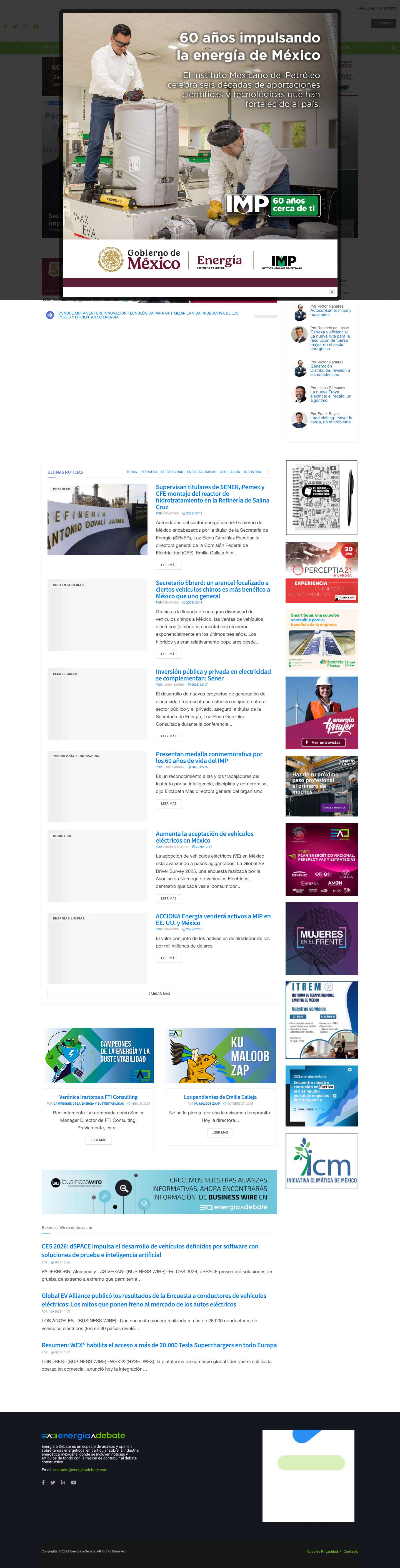 Energía A DebateEnergía a Debate → Plataforma líder en periodismo energético - Full Screenshot