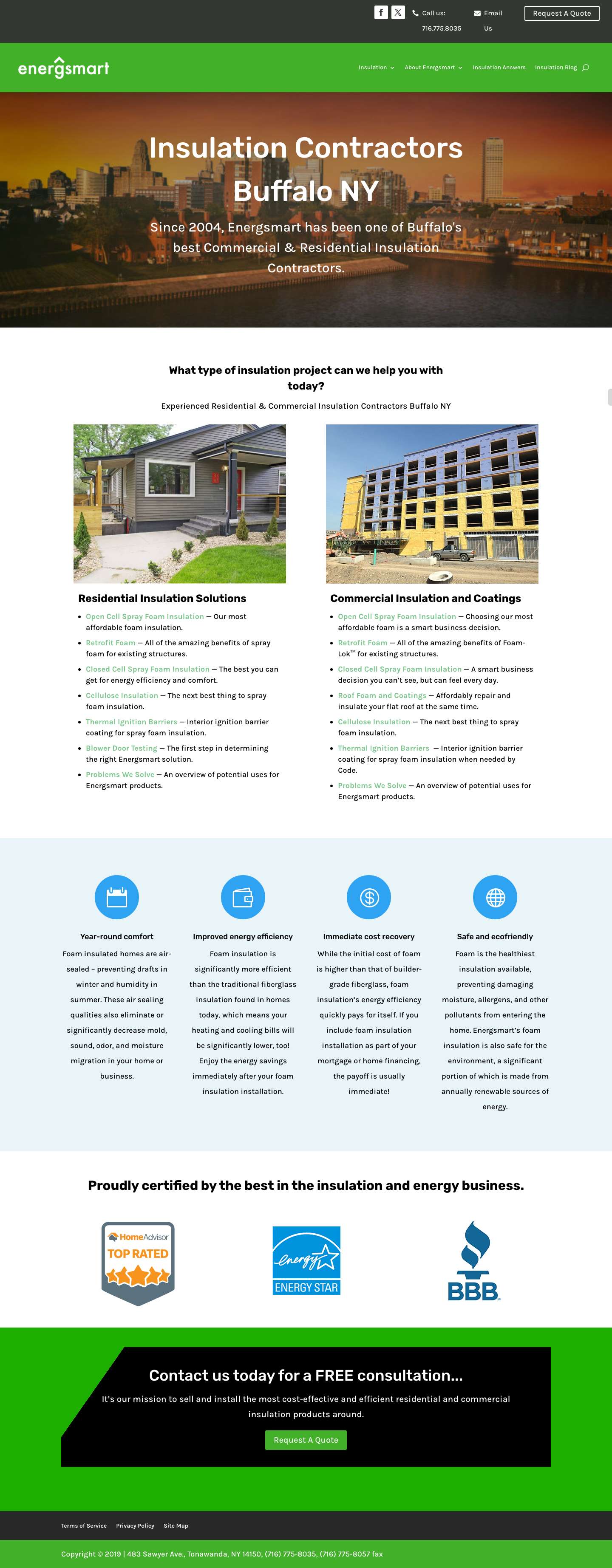 Insulation Contractors Buffalo NY - Spray Foam & Cellulose Insulation - Full Screenshot