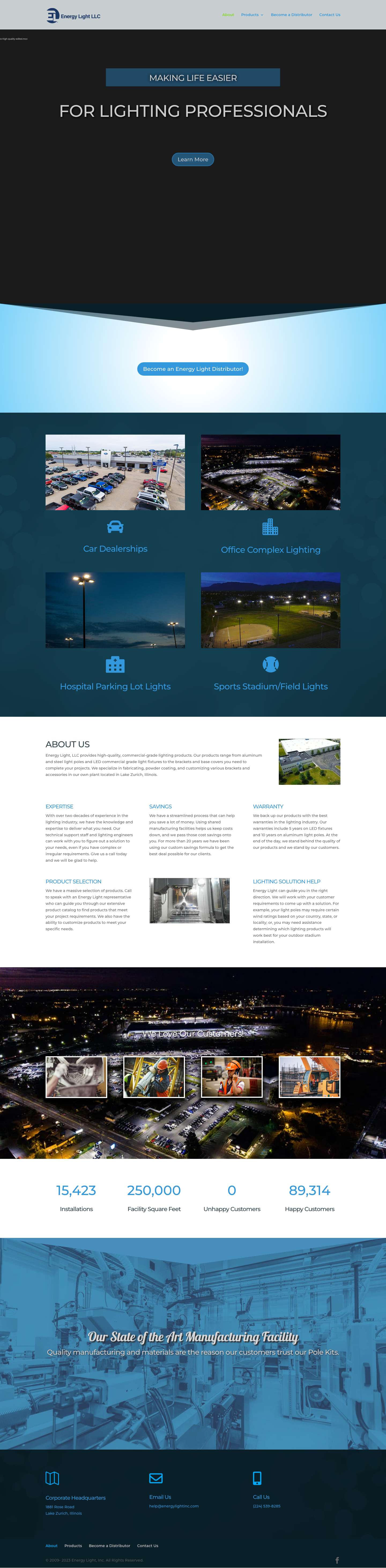 Light Poles, Brackets & Adapters | Energy Light, Inc. - Full Screenshot