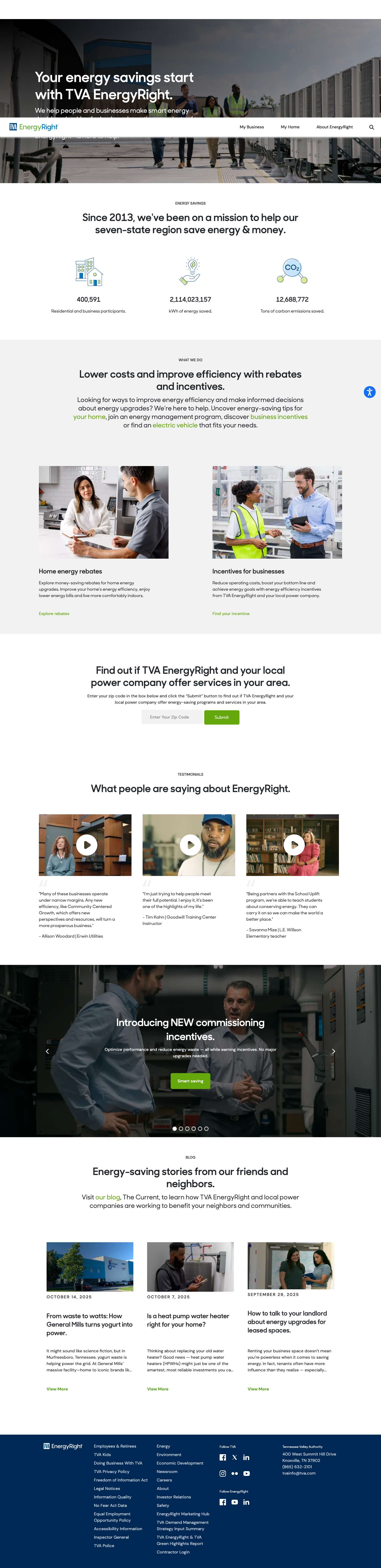Home - Helping people & businesses save on energy - TVA EnergyRight - Full Screenshot