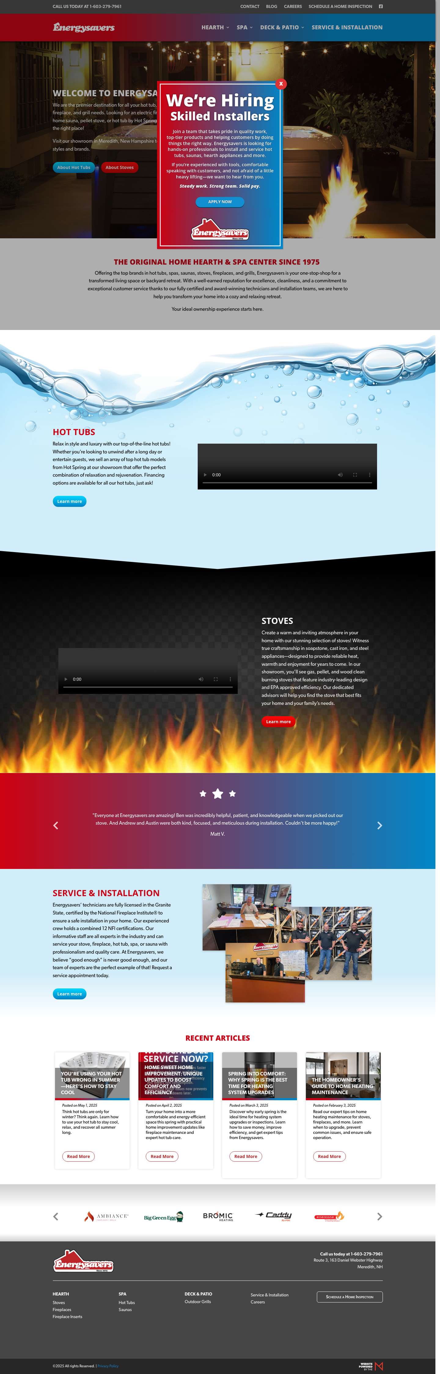 Energysavers: Stoves | Fireplaces | Spas | Saunas | Grills | NH - Full Screenshot