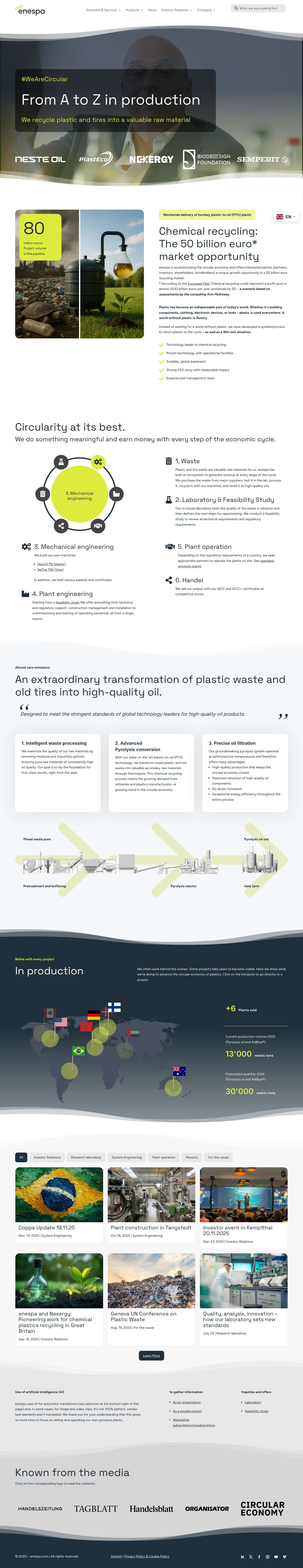 enespa ag: Wir recyceln Plastik und Reifen zu hochwertige Rohstoffe - Full Screenshot