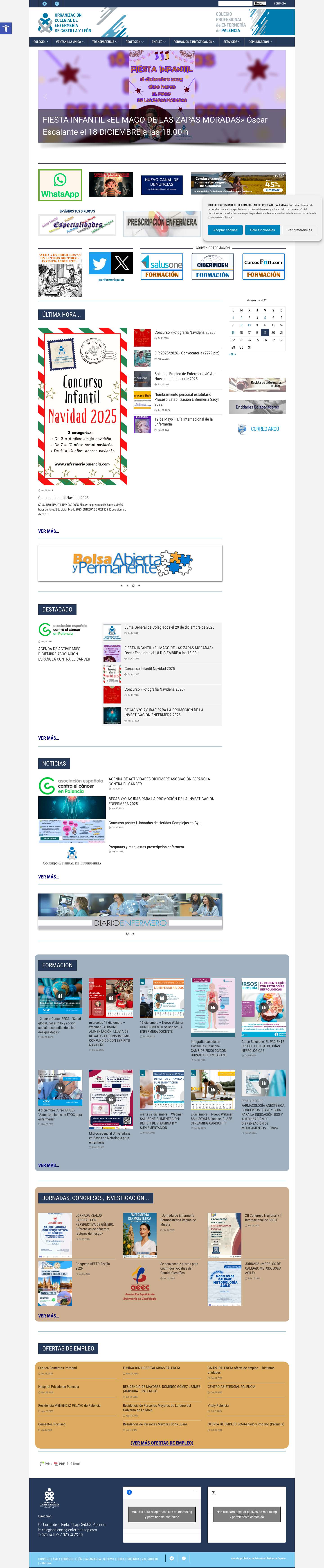 Colegio Profesional de Enfermería de Palencia - COLEGIO DE ENFERMERIA DE PALENCIAHerramientas de accesibilidadAumentar textoDisminuir textoEscala de grisesAlto contrasteContraste negativoFondo claroSubrayar enlacesFuente legibleRestablecer - Full Screenshot