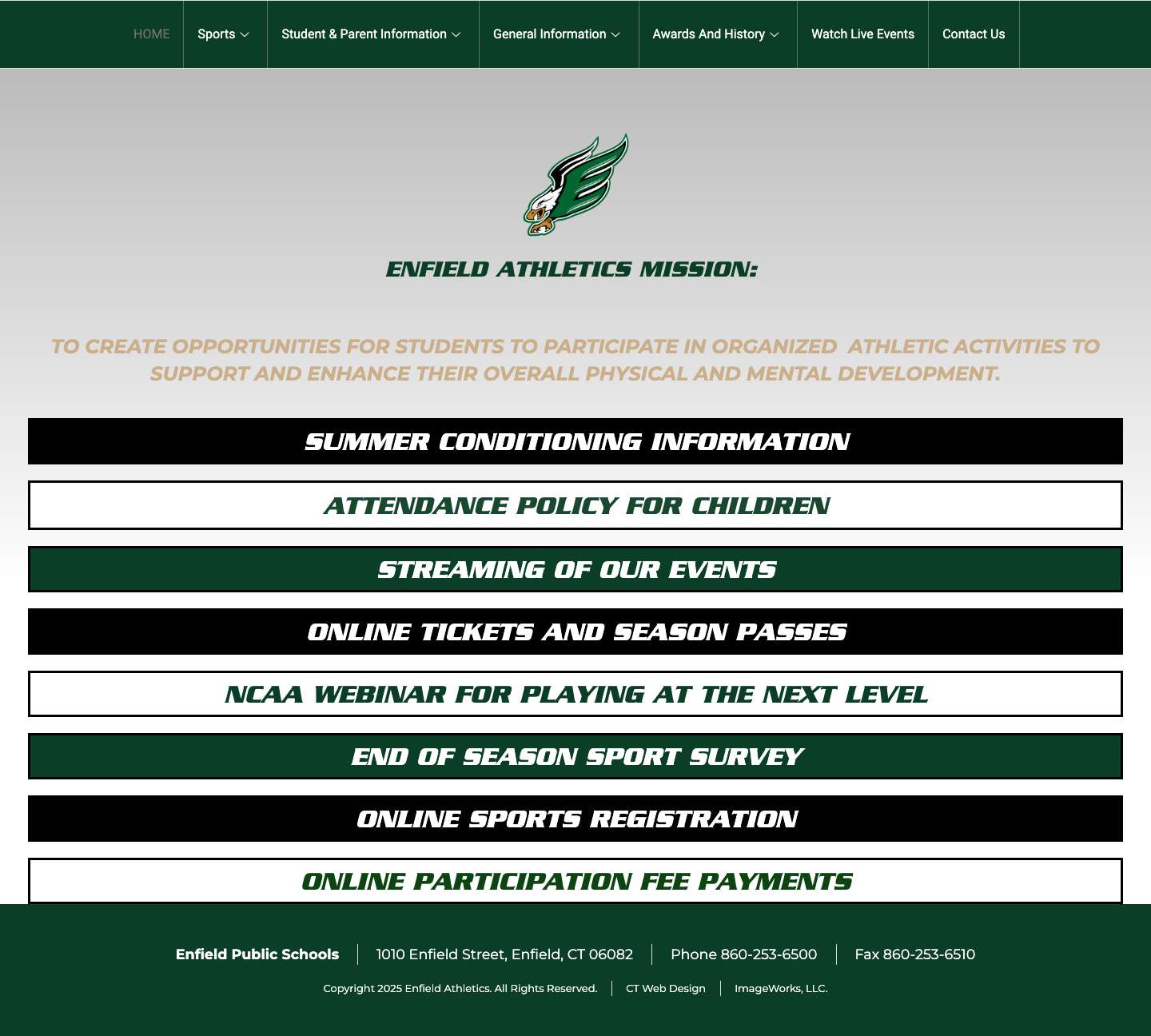 Enfield Athletics – Athletic programs at Enfield High School and JFK Middle School - Full Screenshot