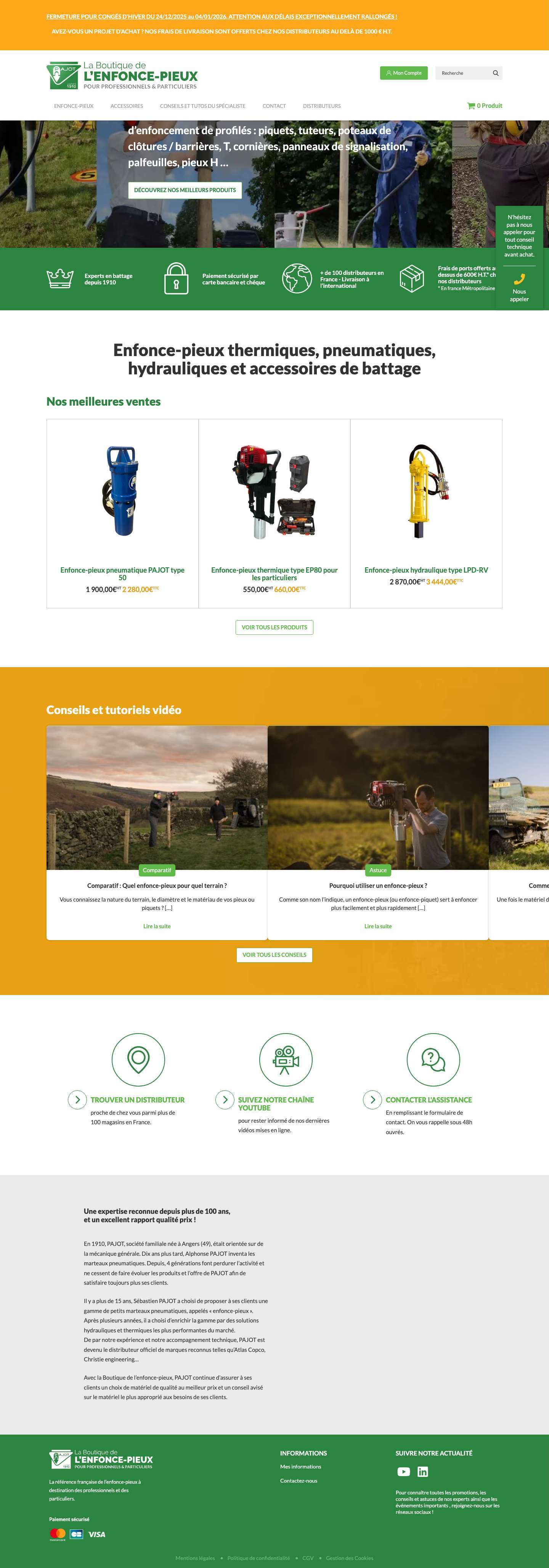 La Boutique de l'Enfonce-Pieux par Pajot | pour professionnels & particuliers - Full Screenshot