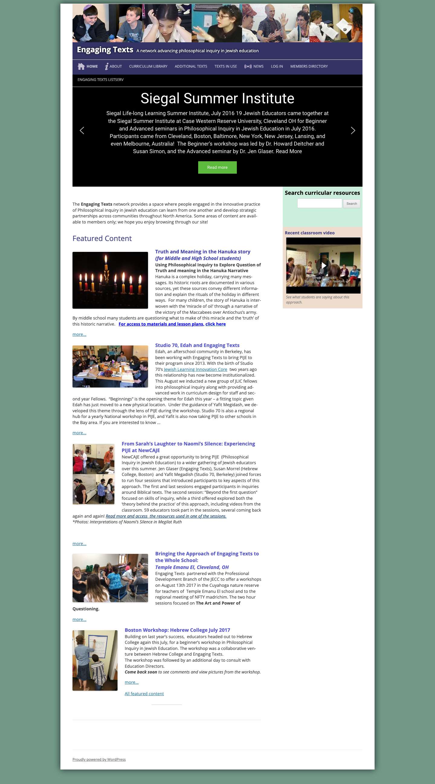 Engaging Texts | A network advancing philosophical inquiry in Jewish education - Full Screenshot