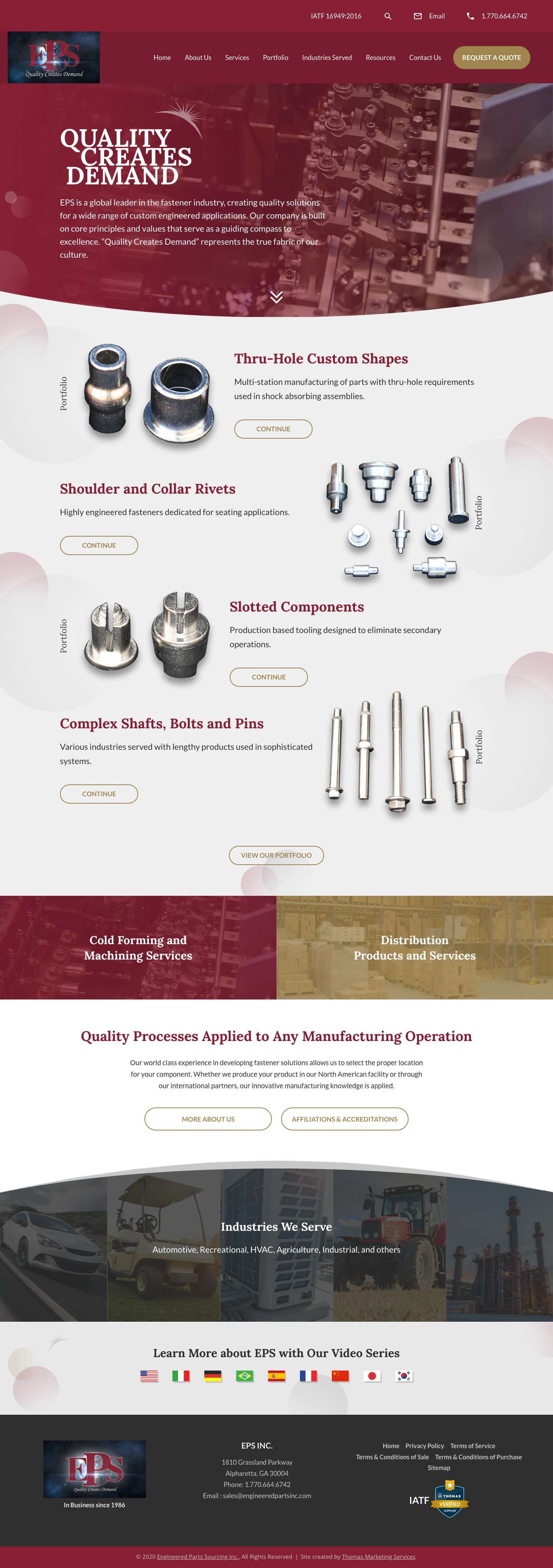 Special Cold Formed Parts Manufacturer - EPS Engineered Parts Sourcing Inc - Full Screenshot