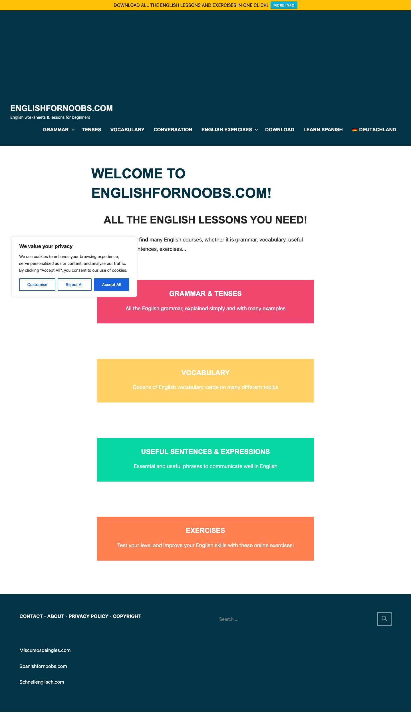Welcome to EnglishforNoobs.com! - Englishfornoobs.com - Full Screenshot