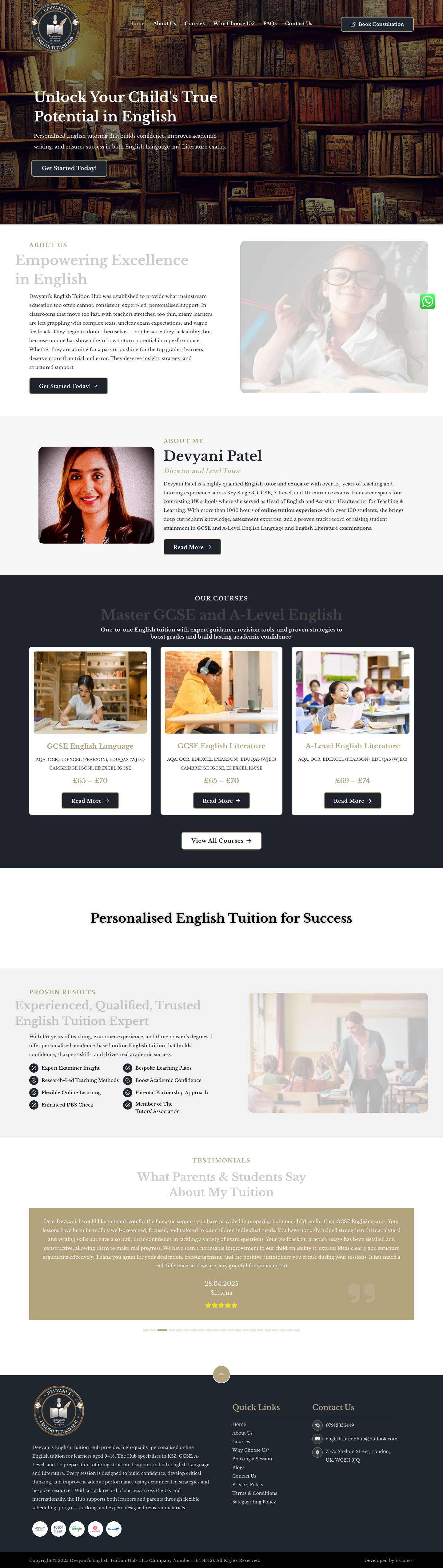 Expert English Tuition Online | Private English Tutors in London UK - Full Screenshot